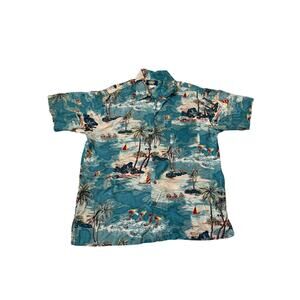 Men’s Y2K Utility Brand Hawaiian Button Up Shirt size L Short Sleeve